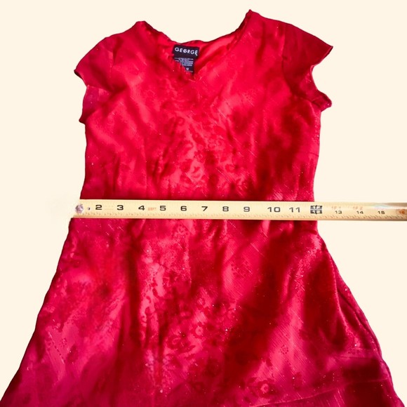 Girls’ Red Sparkly Dress Cap Sleeve Handkerchief Hem Tie Waist Festive Size 12 - Picture 9 of 10